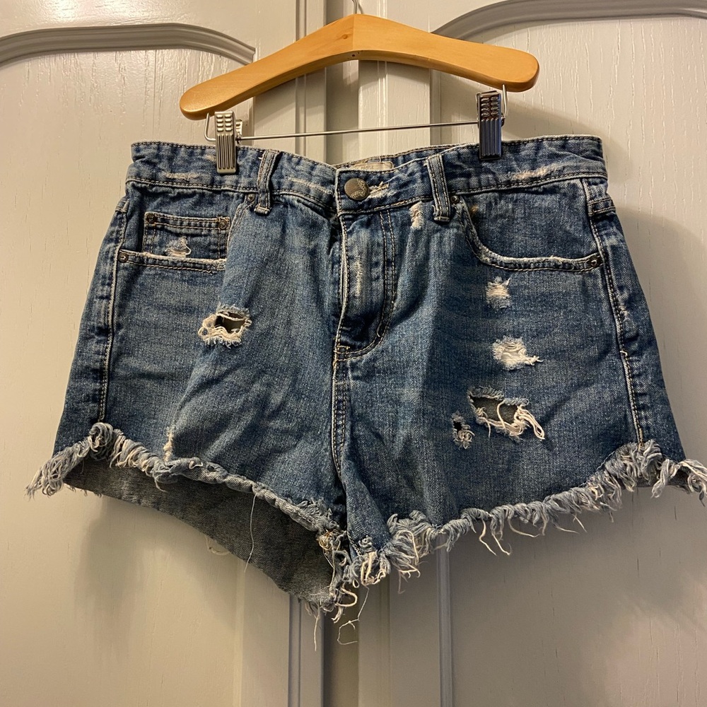 Free People Distressed Blue Jean Shorts